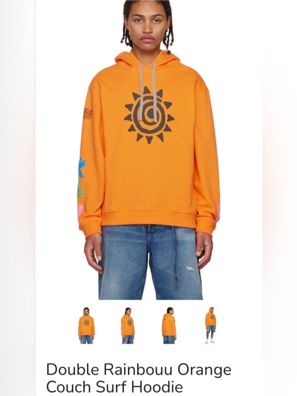 NEW Double Rainbouu Orange graphic Couch Surf Oversized Hoodie Sweater designer - Picture 2 of 10